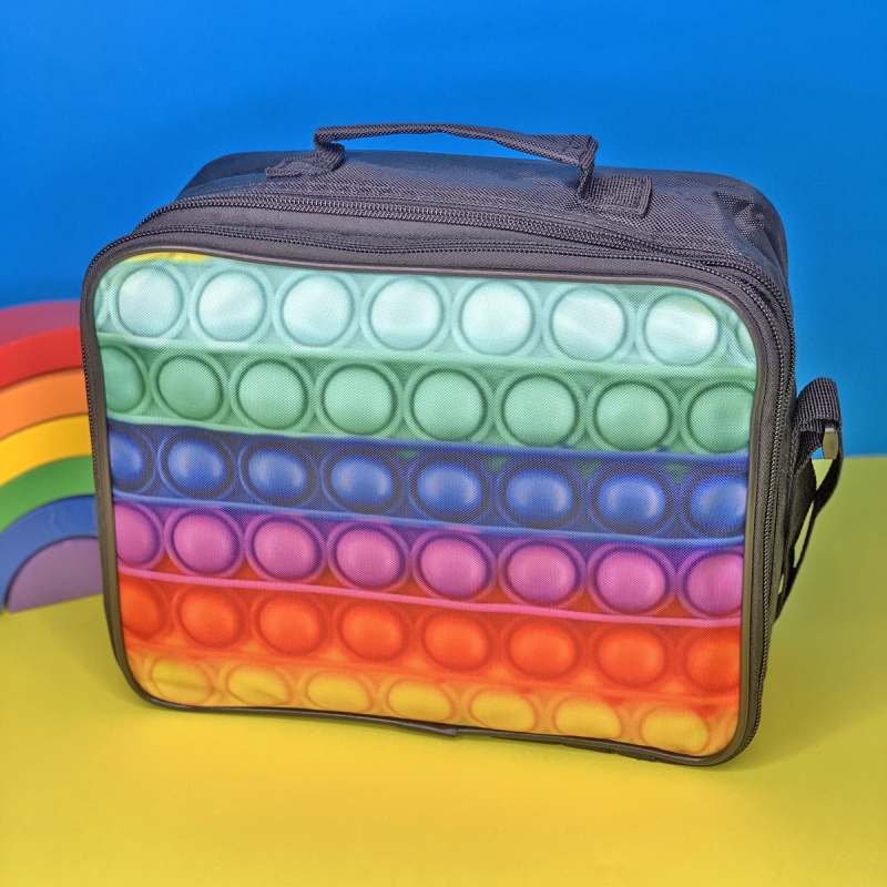 Rainbow Fidget Insulated Lunch Box with Dual Zipper Compartments - Click Image to Close