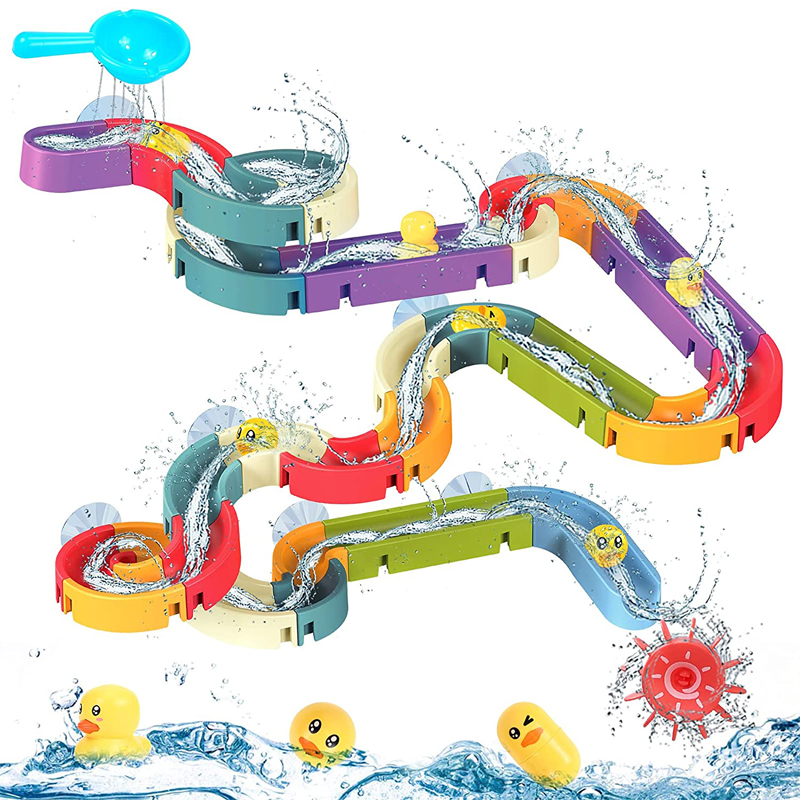 48 Piece Bath Shower Water Track Slide Toy with Mini Toys - Click Image to Close