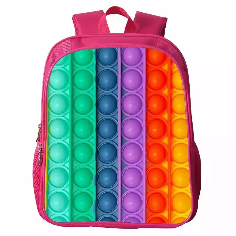 Rainbow Fidget Backpack Kids Pink Storage Bag Dual Compartment - Click Image to Close