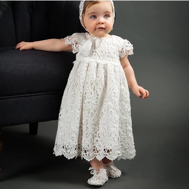 Gorgeous Baby Girls Christening Baptism Dress + Bonnet - Click Image to Close